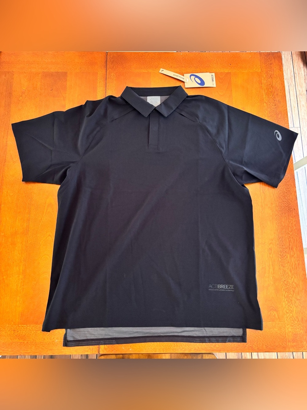 ASICS Actibreeze Jacquard Polo Shirt Black Mesh Side Panels Cooling Men’s XL
